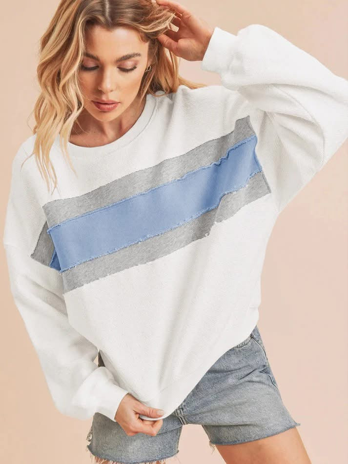 Contrast Color Round Neck Sweatshirt