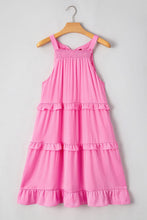 Load image into Gallery viewer, Pink Smocked Knot Back Tiered Mini Dress
