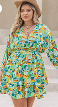 Load image into Gallery viewer, Plus Size Printed Surplice Long Sleeve Mini Dress
