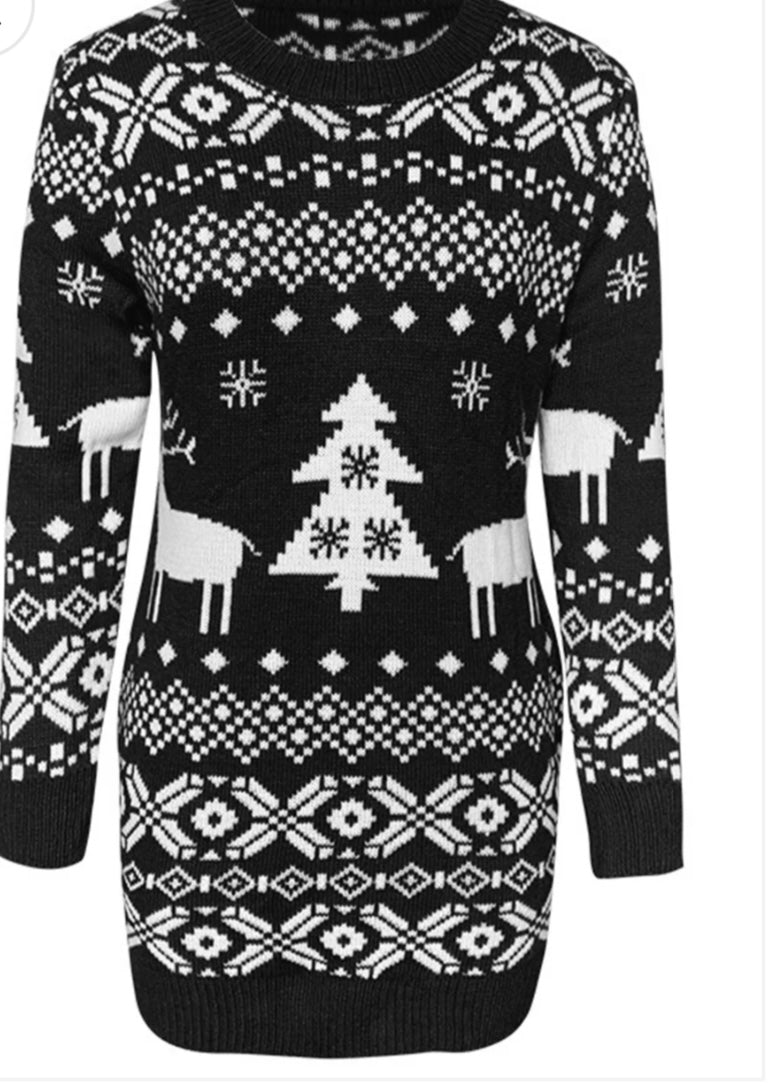 Christmas Element Round Neck Mini Sweater Dress