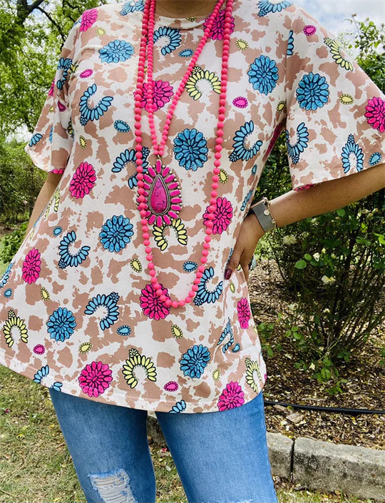 Fuschia Turquoise Leopard Top