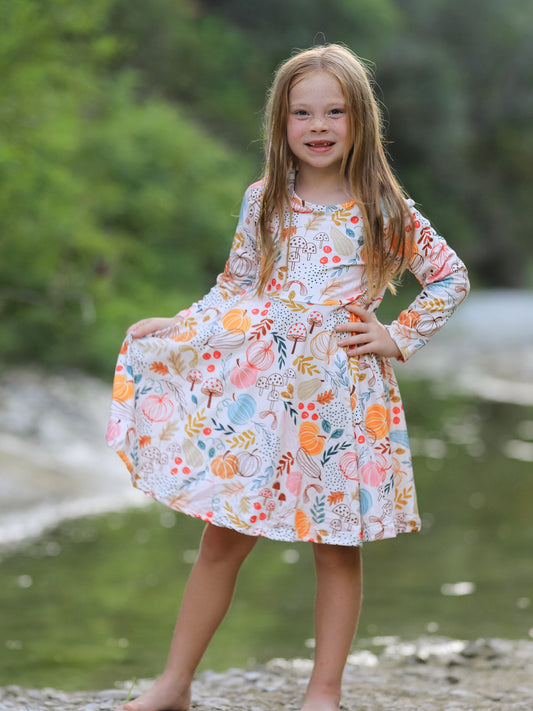 Fall Thanksgiving Pumpkin Leaf Print Dress Rylee Faith Designs