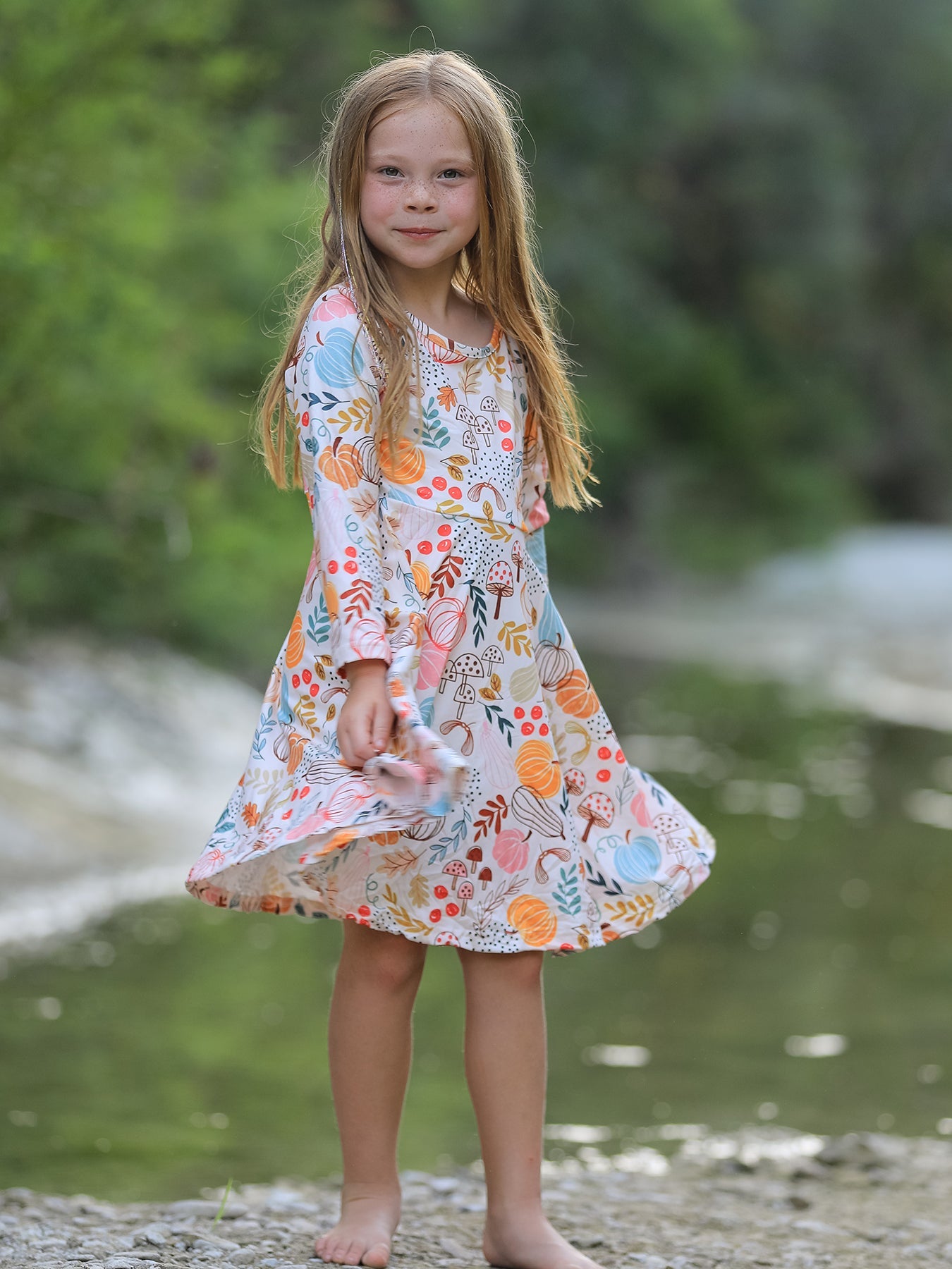 Fall Thanksgiving Pumpkin Leaf Print Dress Rylee Faith Designs
