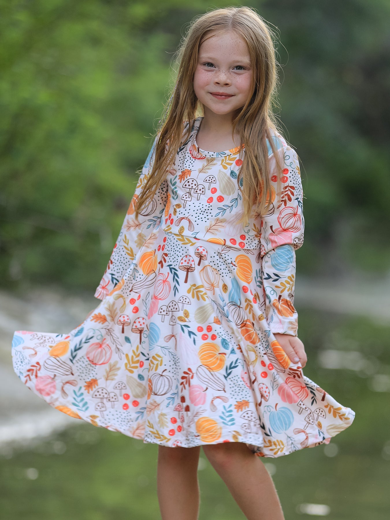 Fall Thanksgiving Pumpkin Leaf Print Dress Rylee Faith Designs