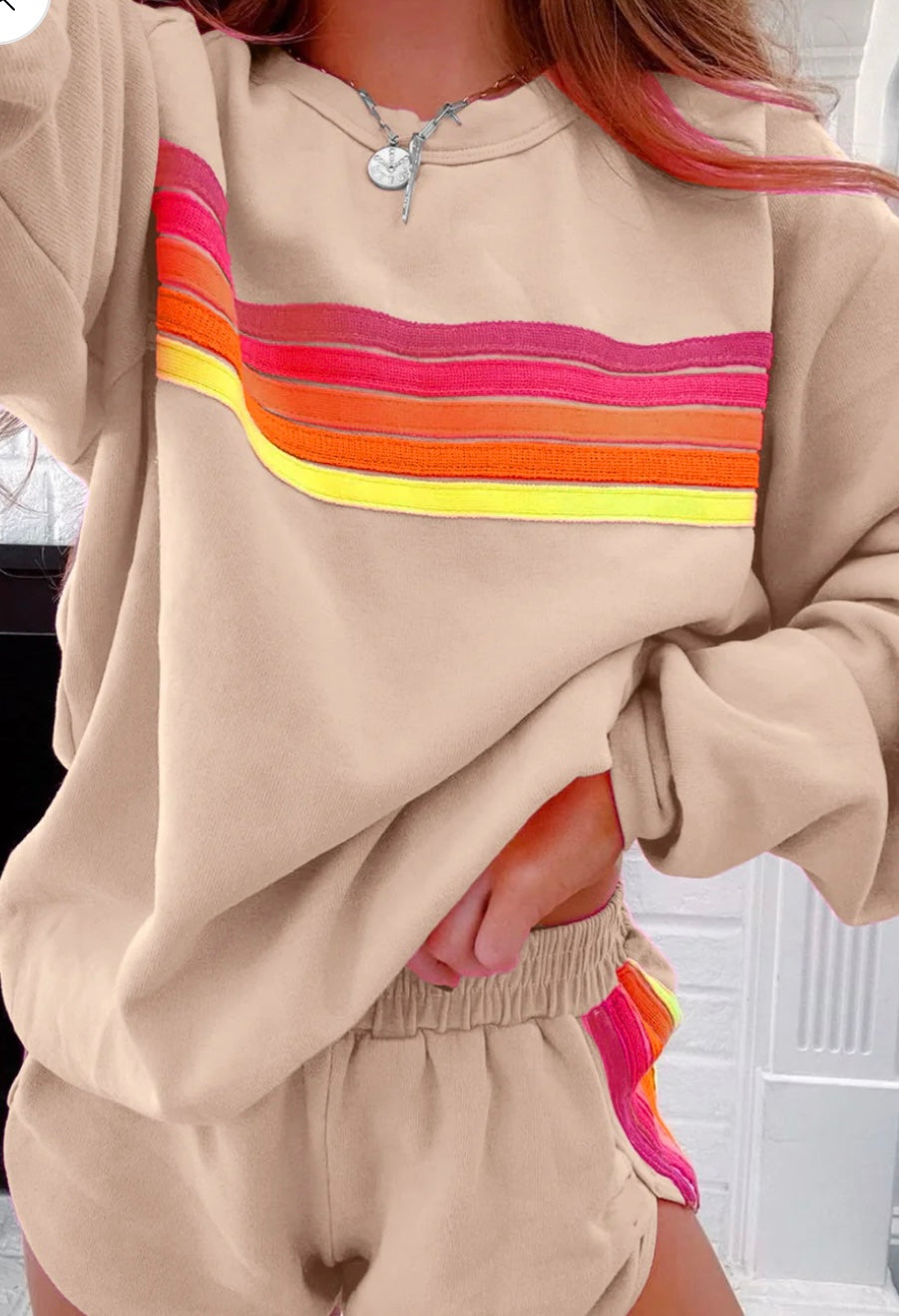 Striped Pullover and Shorts 2 Piece Set