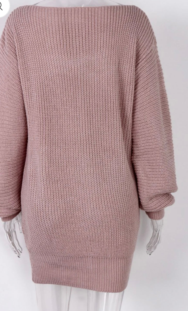 Boat Neck Long Sleeve Mini Sweater Dress