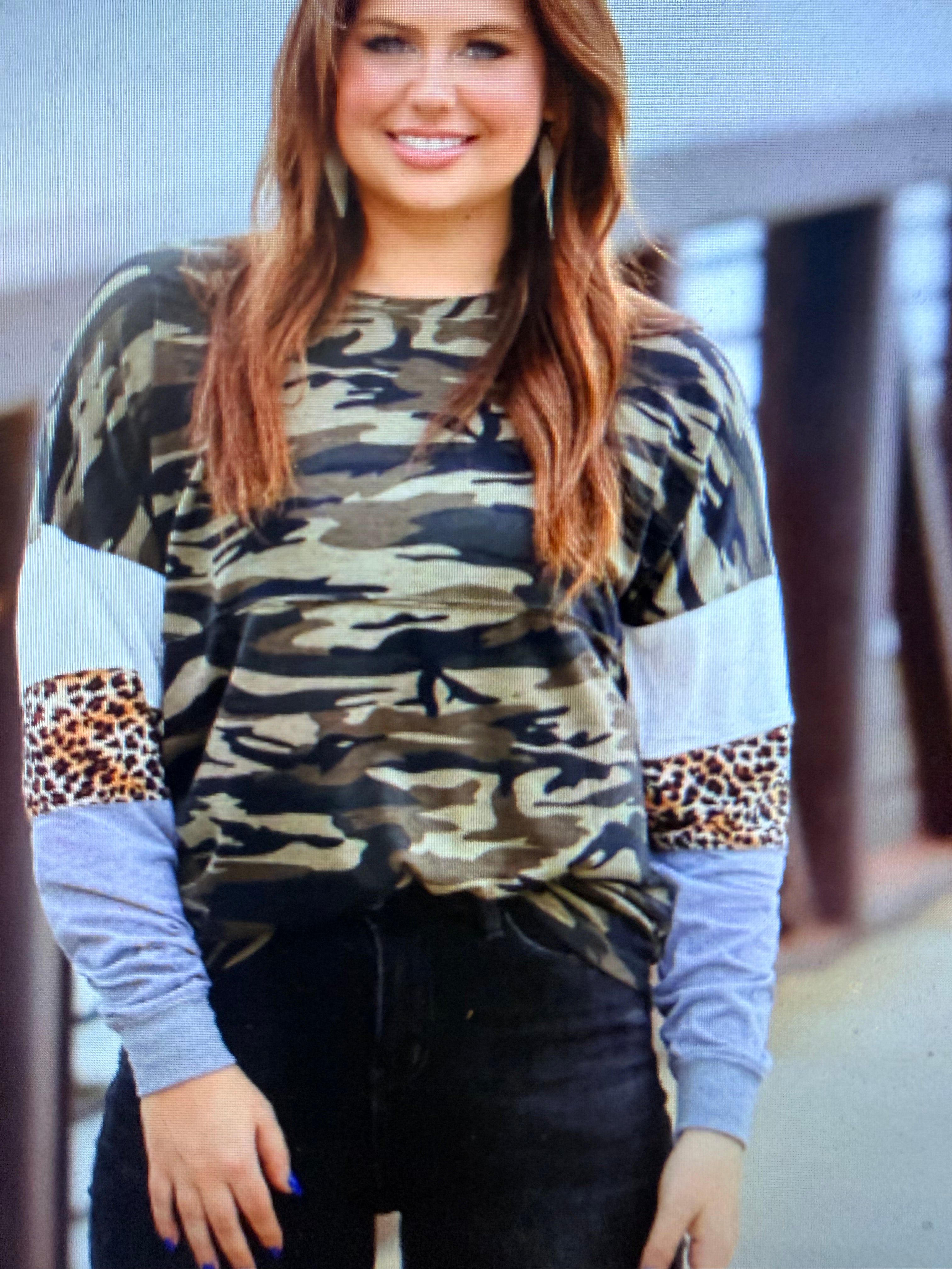 Camo Leopard Sleeve Top
