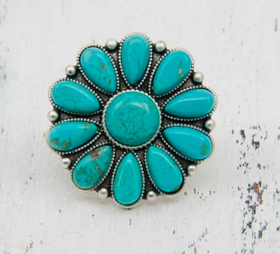 Artificial Turquoise Alloy Flower Ring