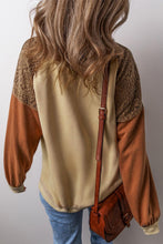 Load image into Gallery viewer, Khaki Lace Patchwork Colorblock Sweatshirt
