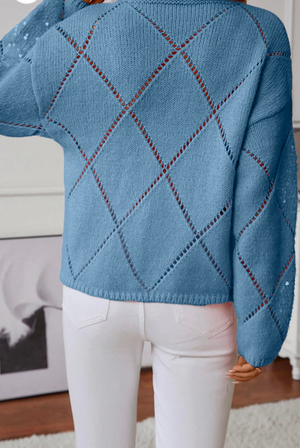 Hollowed Rhombus Pattern Sequin Sweater
