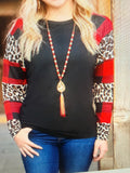 Plaid And Leopard Long Sleeve Top