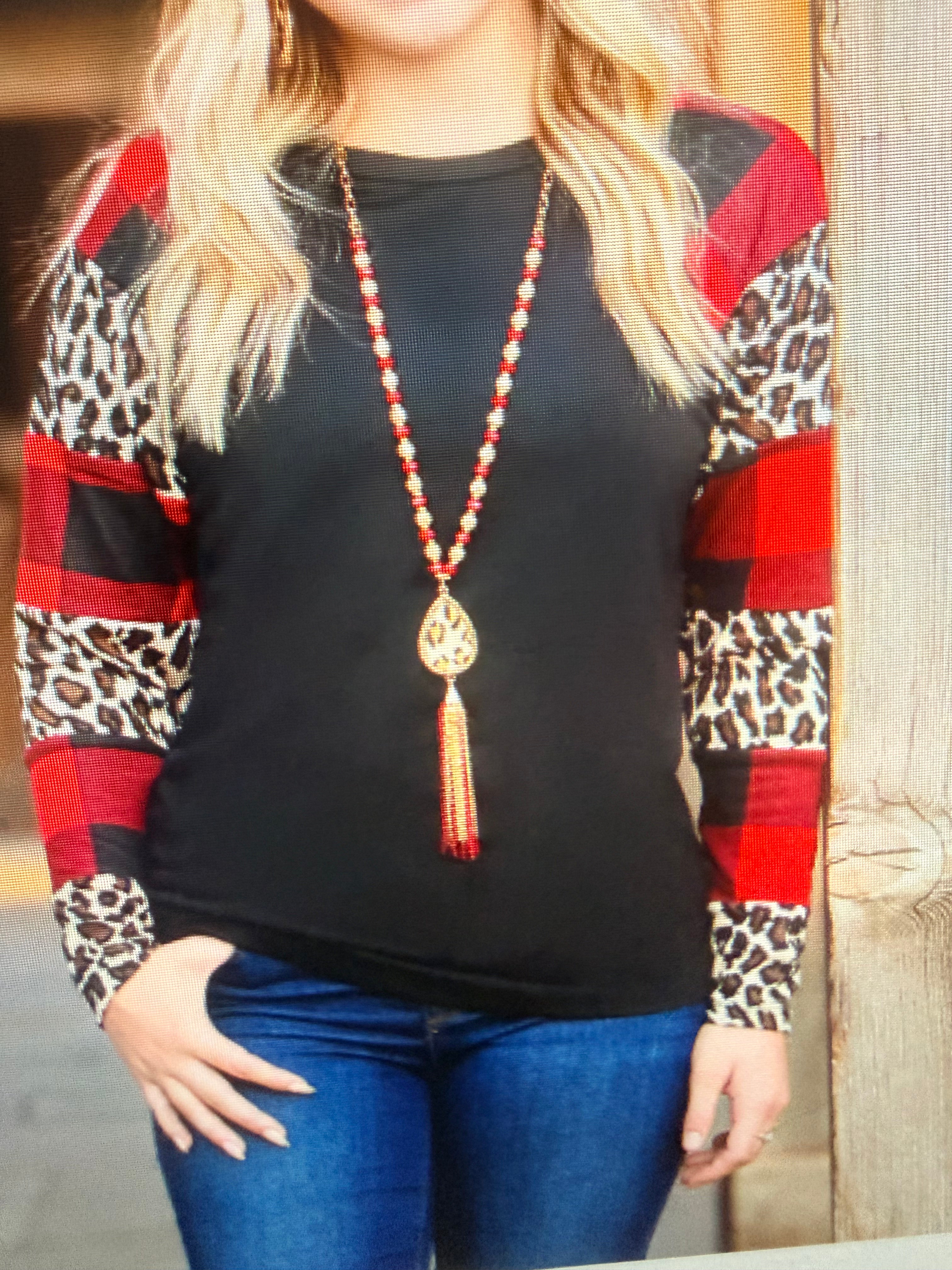 Plaid And Leopard Long Sleeve Top