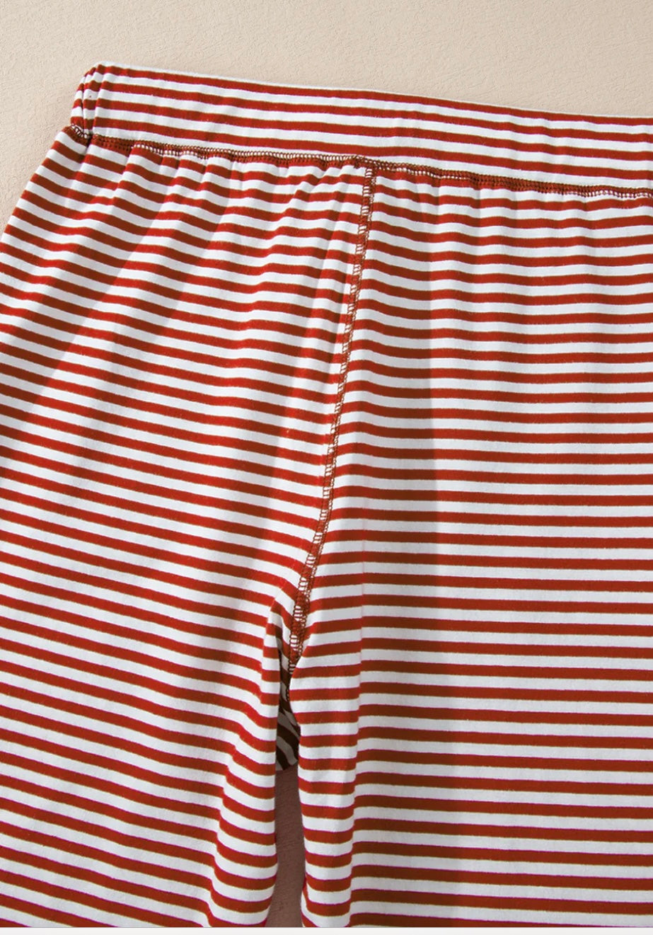 (Pre order/9.10)Stripe Buttoned Top and Knotted Waist Pants Lounge Set