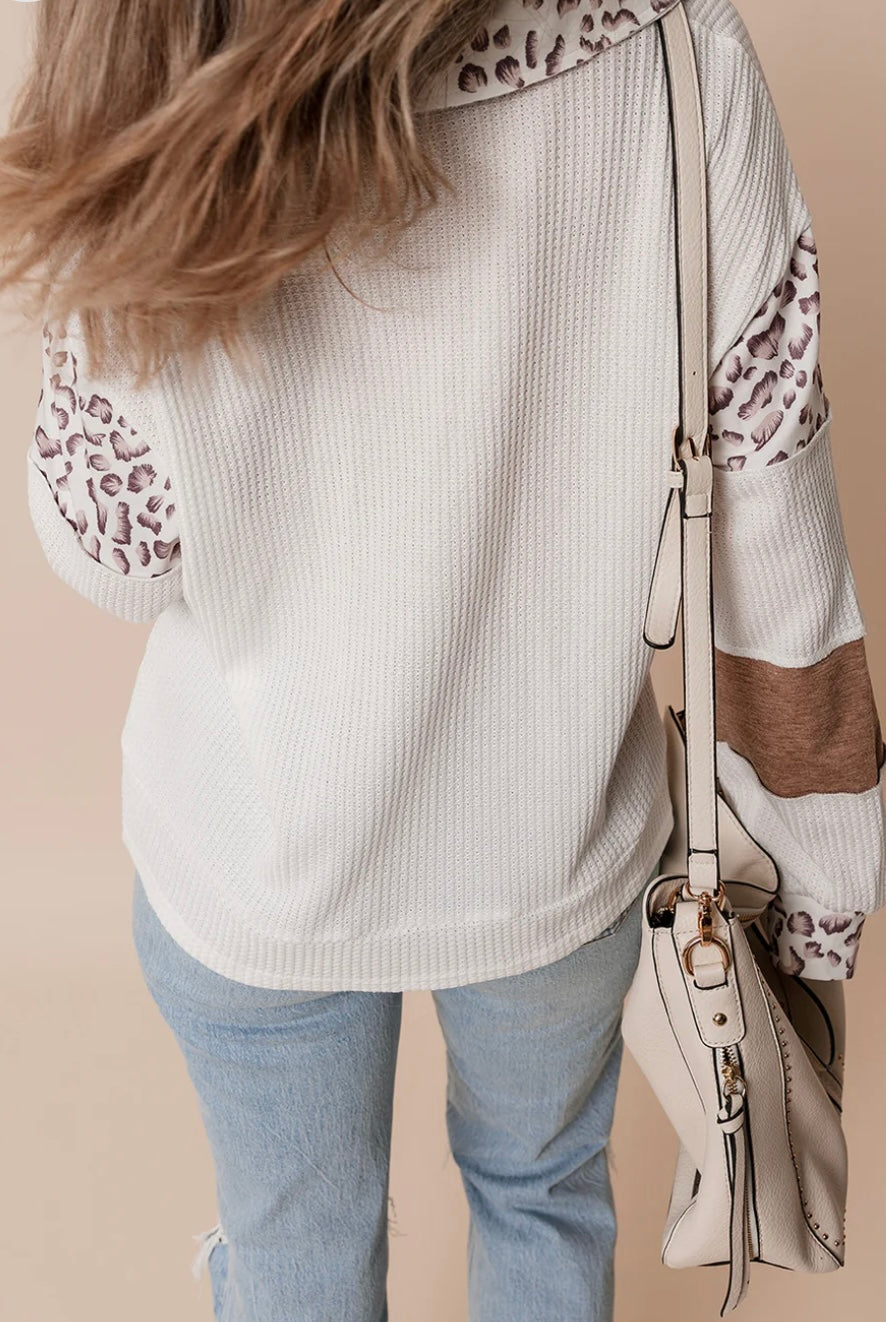 Leopard Patch Work Waffle Top