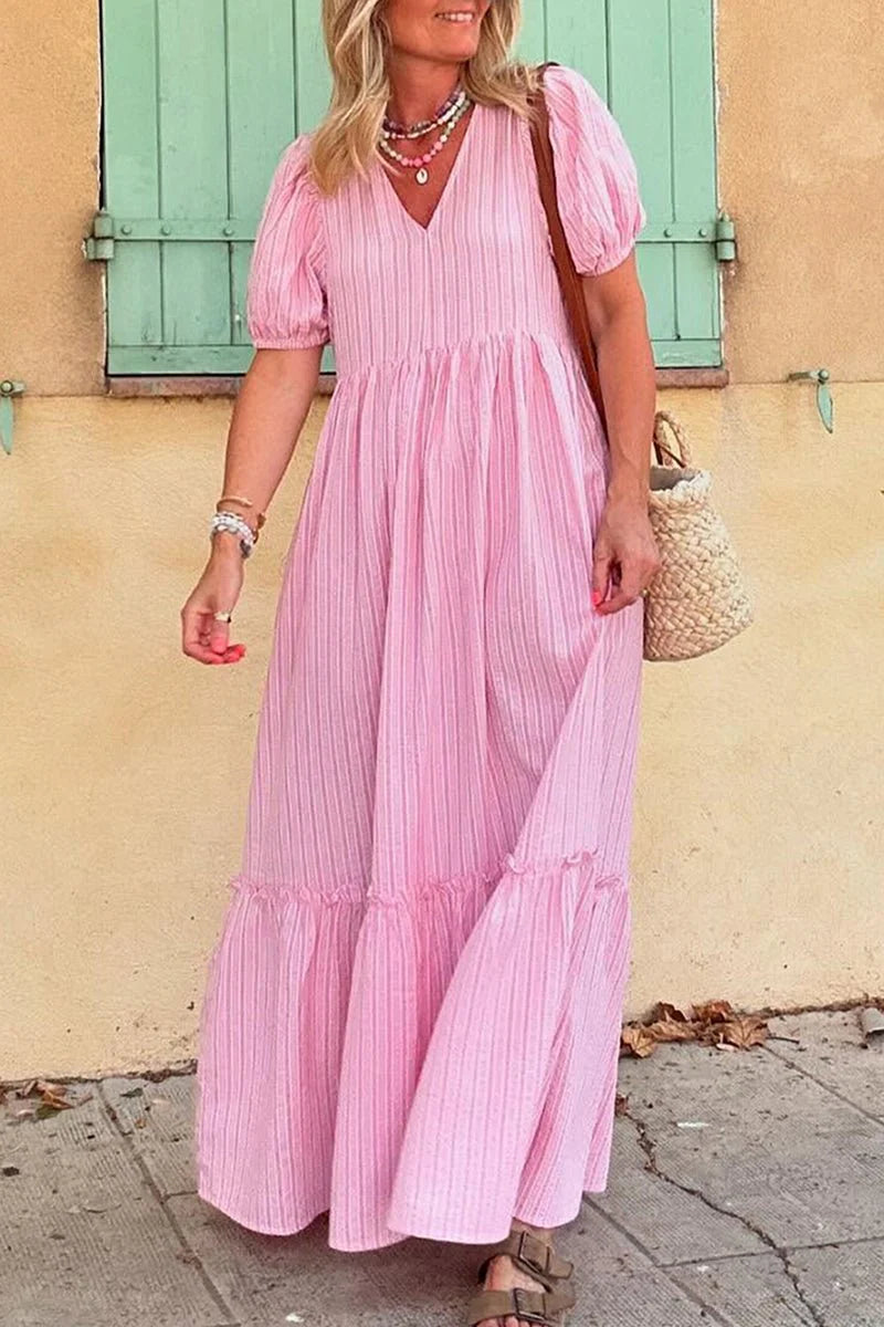PINK STRIPED Puff Sleeve DRESS
