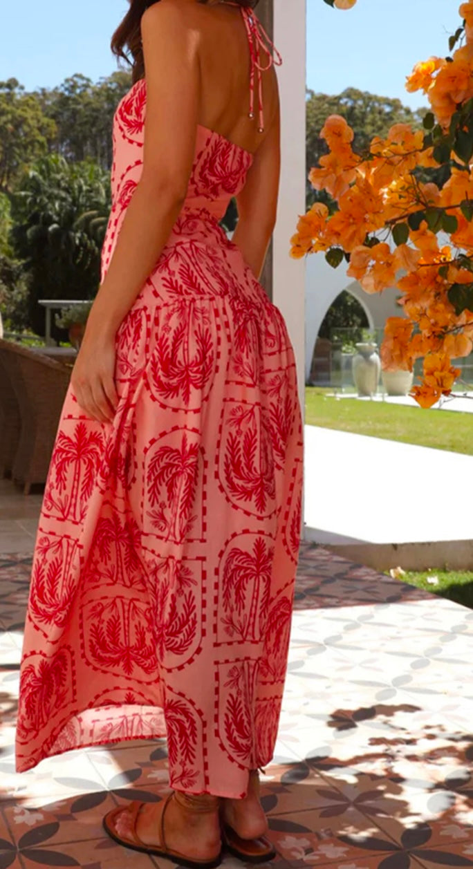 Printed Halter Neck Maxi Dress