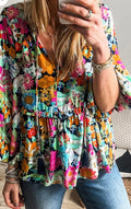 Floral Tie Neck Balloon Sleeve Blouse