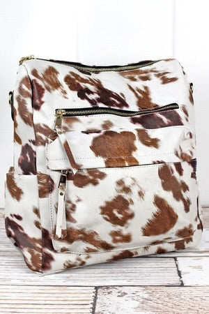 Cow Print Faux Leather Backpack Tote