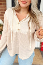 Load image into Gallery viewer, Waffle Patchwork Drop Shoulder Hooded Long Sleeve Top
