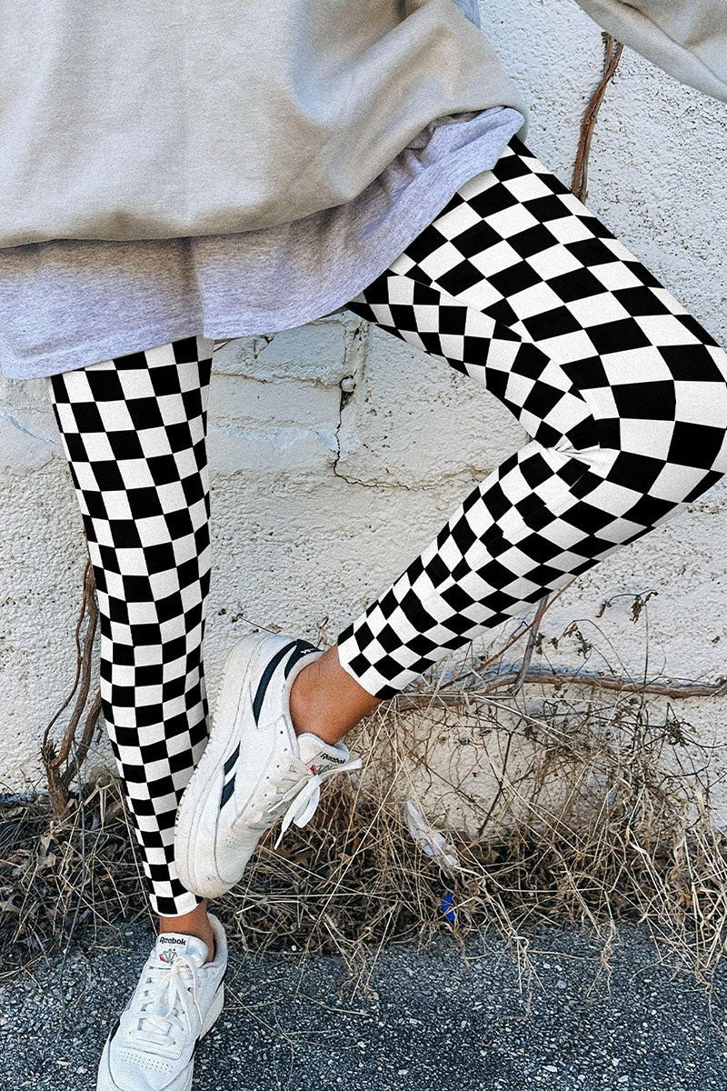 BLACK CHECKERED HIGH WAIST SKINNY LEGGINGS **SHIPPING EXPECTED TO BEGIN ON DATE 11/15**