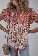 Load image into Gallery viewer, Red Embroidery Tie Split Neck Blouse
