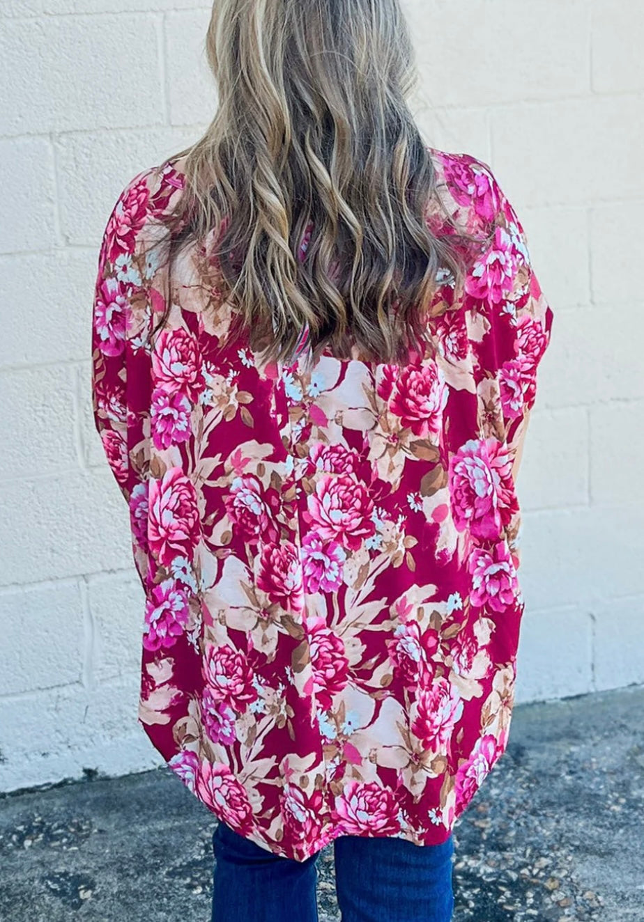 Plus Size Floral Print Short Sleeve Blouse