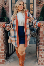 Load image into Gallery viewer, Brown Stripe Plus Size Plaid Buttoned Jacket
