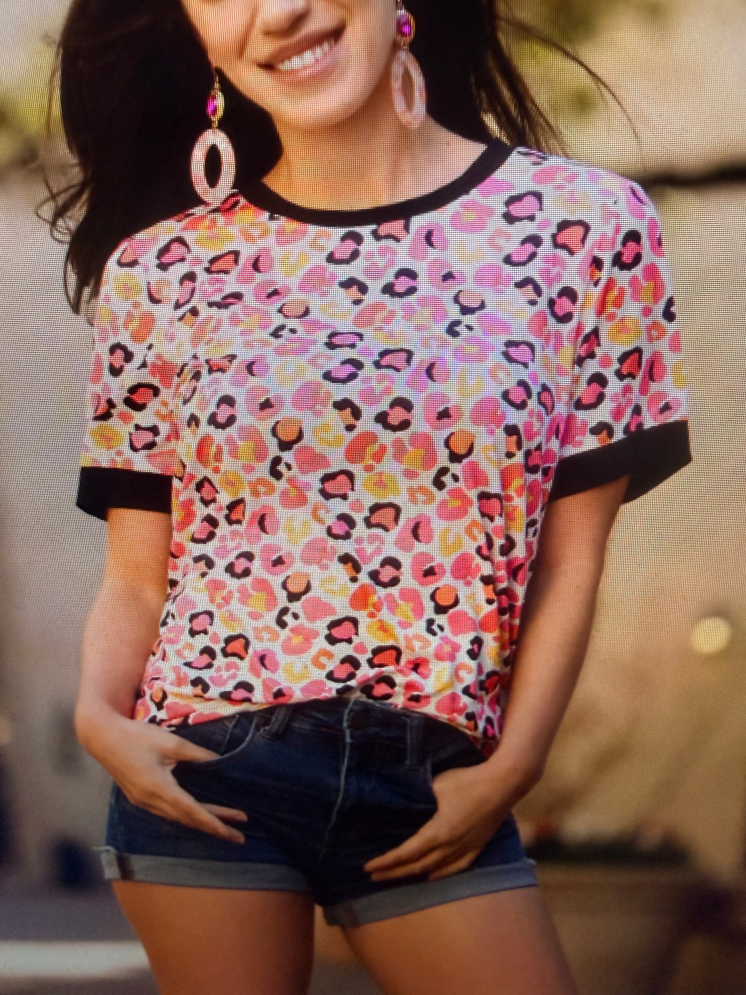 Multi Leopard sleeve top
