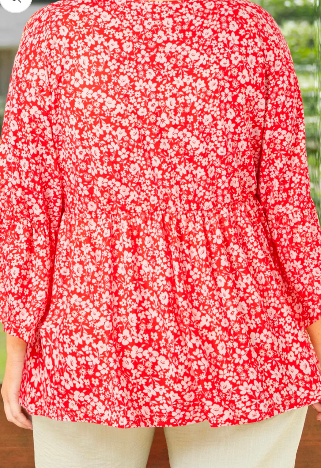 Plus Size Floral Flared Bracelet Sleeved Blouse