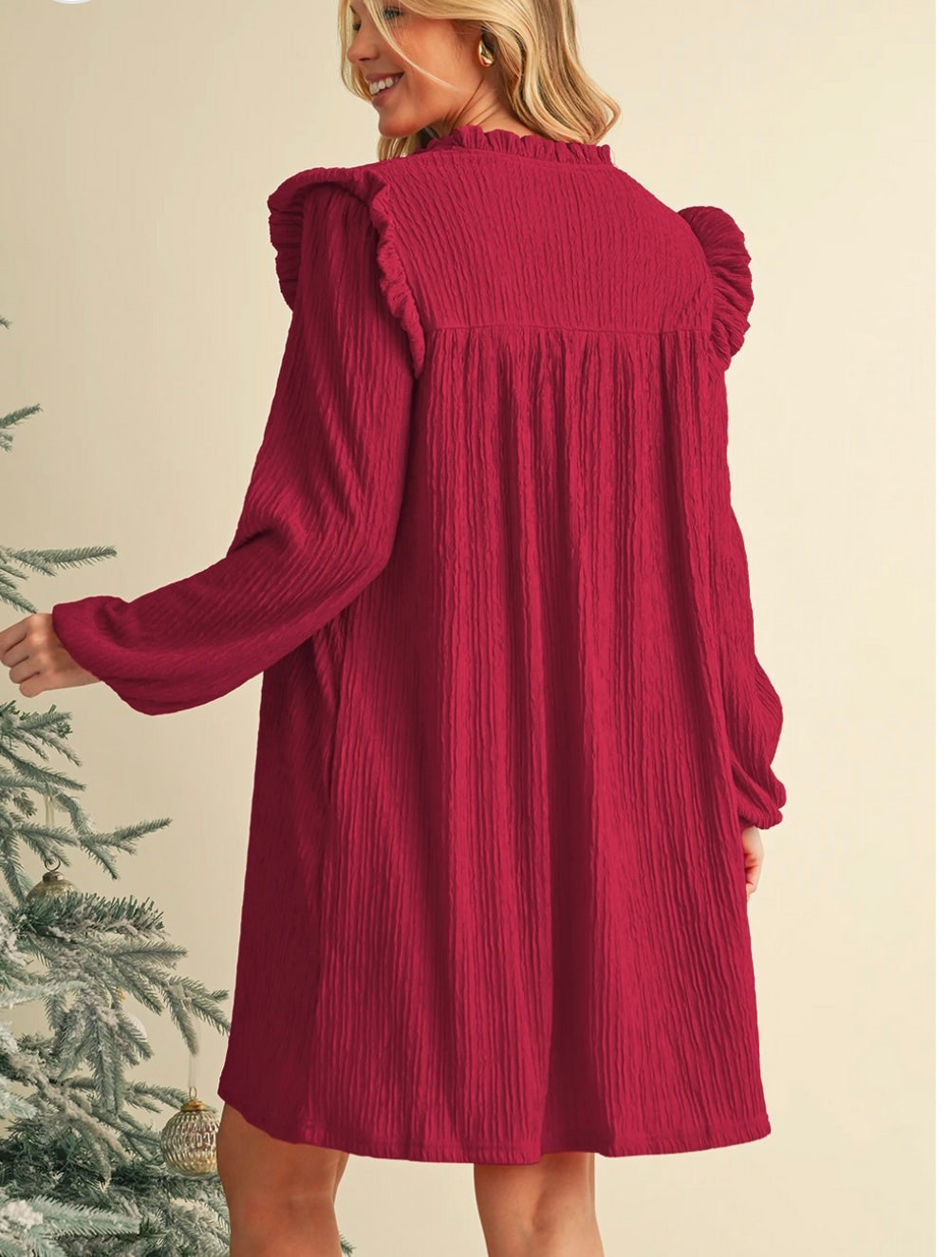 Retro Textured Ruffle Mini Dress