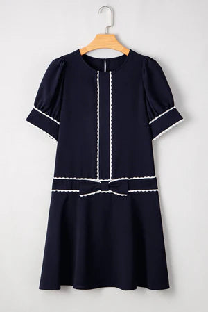 BLACK ON YOUR WAY SCALLOP TRIM MINI DRESS **SHIPPING EXPECTED TO BEGIN ON DATE 3/25**