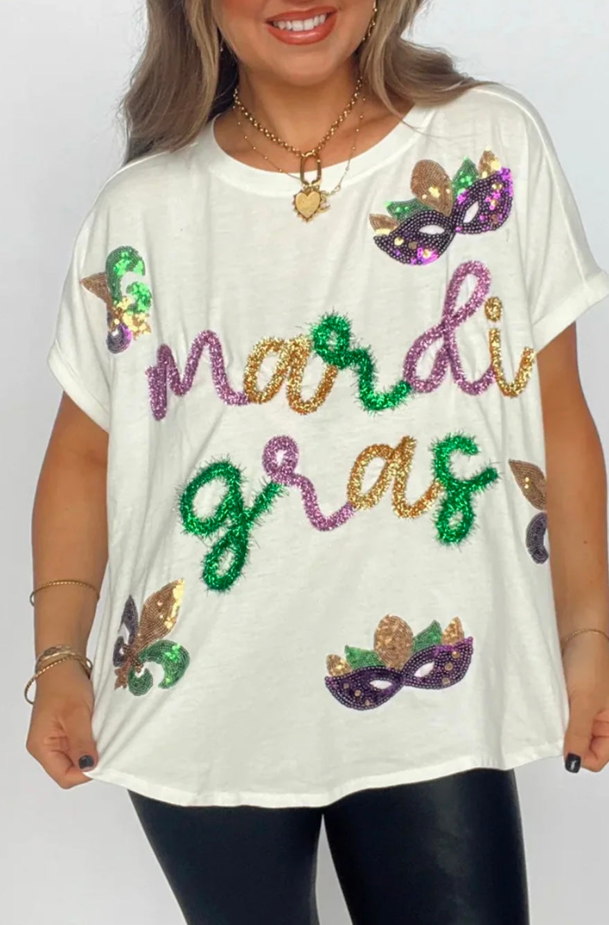 Mardi Gras Tinsel Sequin T Shirt