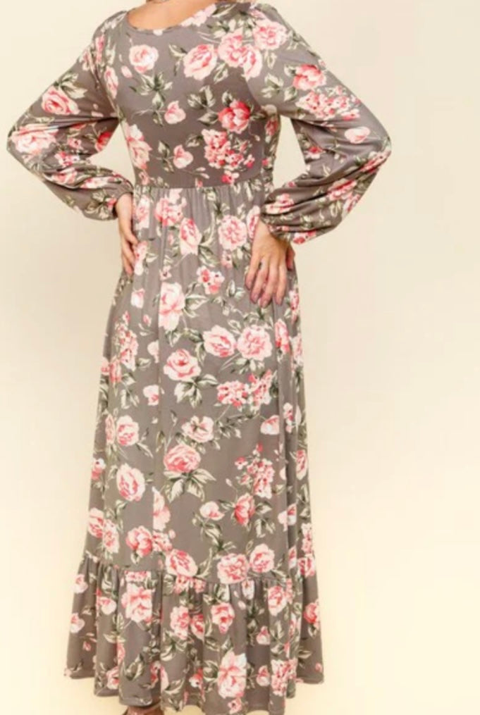 Haptics Twisted Detail Ruffled Hem Floral Dress with Side Pockets