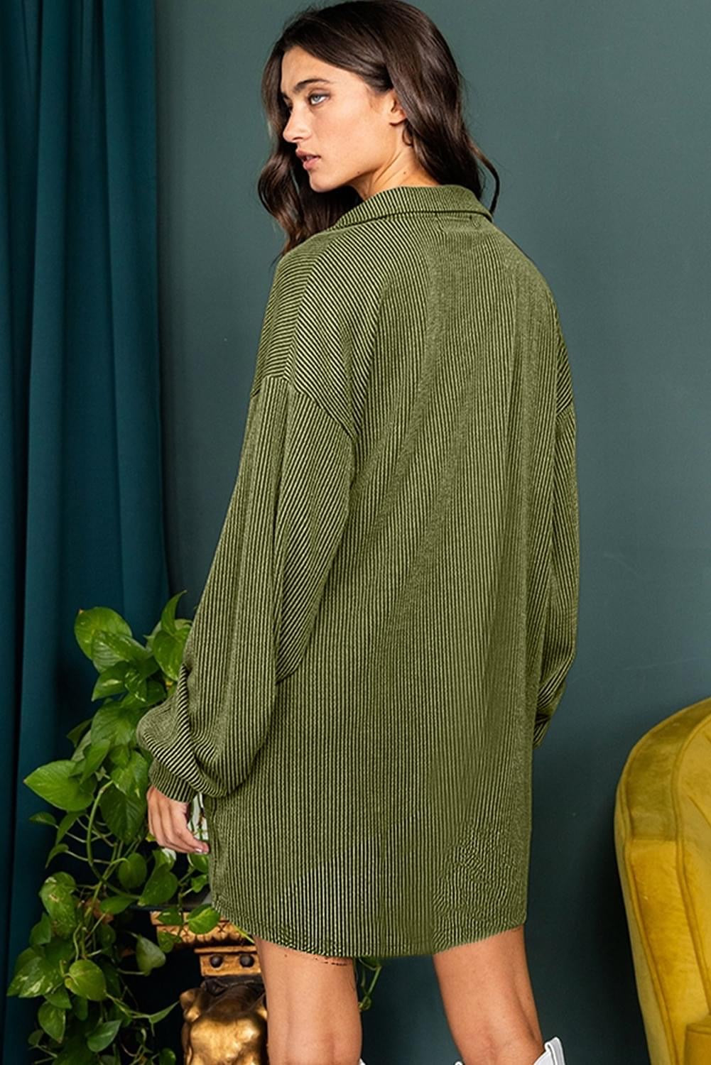 Hold it all Moss Green Corded Collared Shift Dress