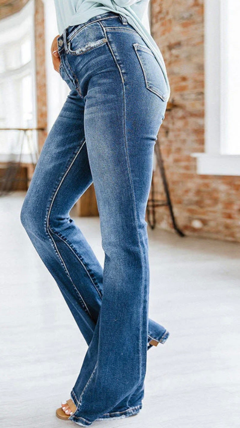 High Waist Denim Flared Pants
