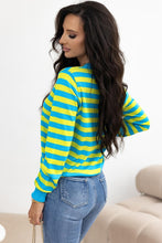 Load image into Gallery viewer, Confident Attitude Green Stripe Crew Neck 
Sweater
