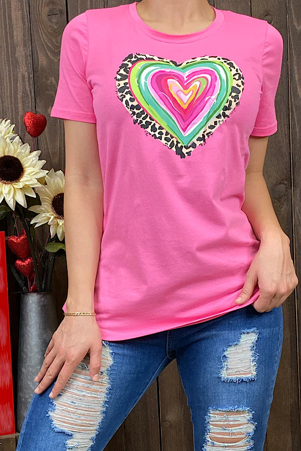 Pink Multi Color Heart Tshirt