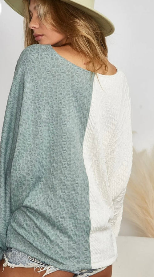 BiBi Twist Front Contrast Cable Knit Top