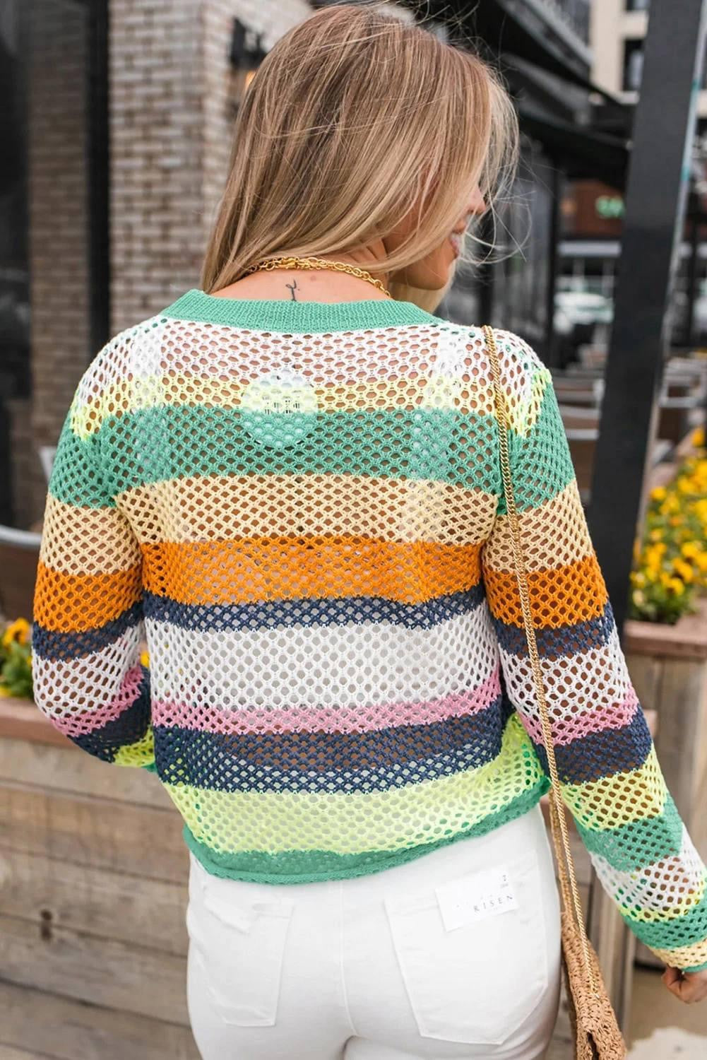 Colorblock Hollow Knitted Top