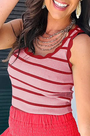 COASTLINE CRUSH BLACK STRIPE SCALLOPED TANK TOP **SHIPPING EXPECTED TO BEGIN ON DATE 6/14**