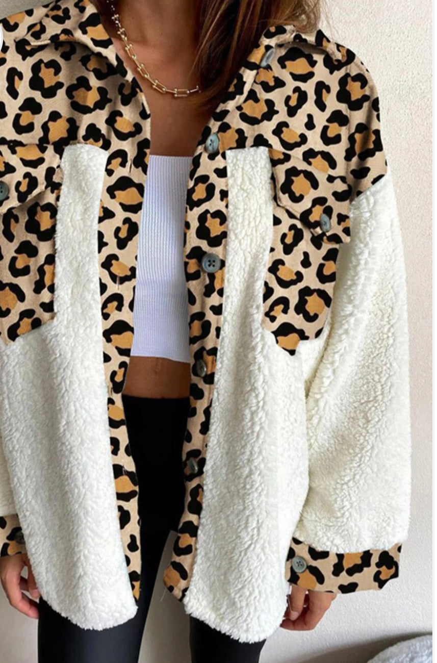 Fuzzy Button Up Long Sleeve Jacket