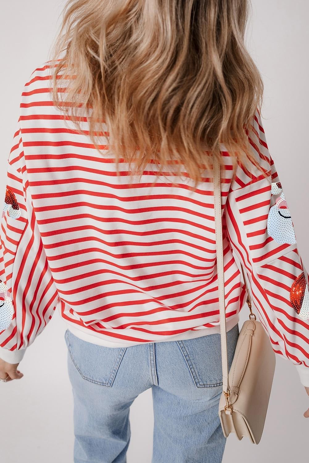Striped Sequin Santa Claus Pullover Sweatshirt