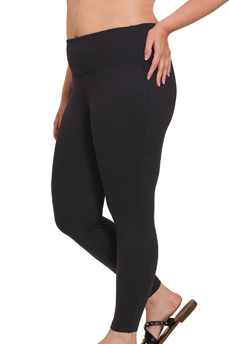 ZENANA PLUS SIZE ACTIVE LIFE BLACK BRUSHED LEGGINGS