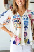 MIDSUMMER MOOD TASSEL V-NECK BLOUSE **SHIPPING EXPECTED TO BEGIN ON DATE 7/12**