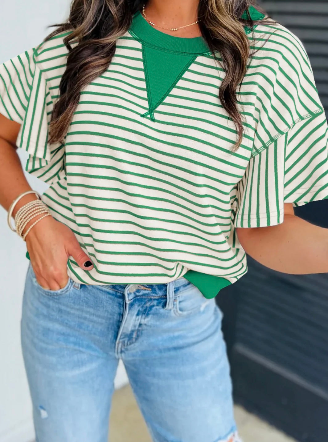 Striped Ruffle Short Sleeve Top