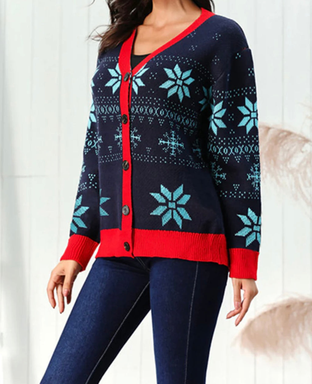 Snowflake Pattern Button Down Cardigan