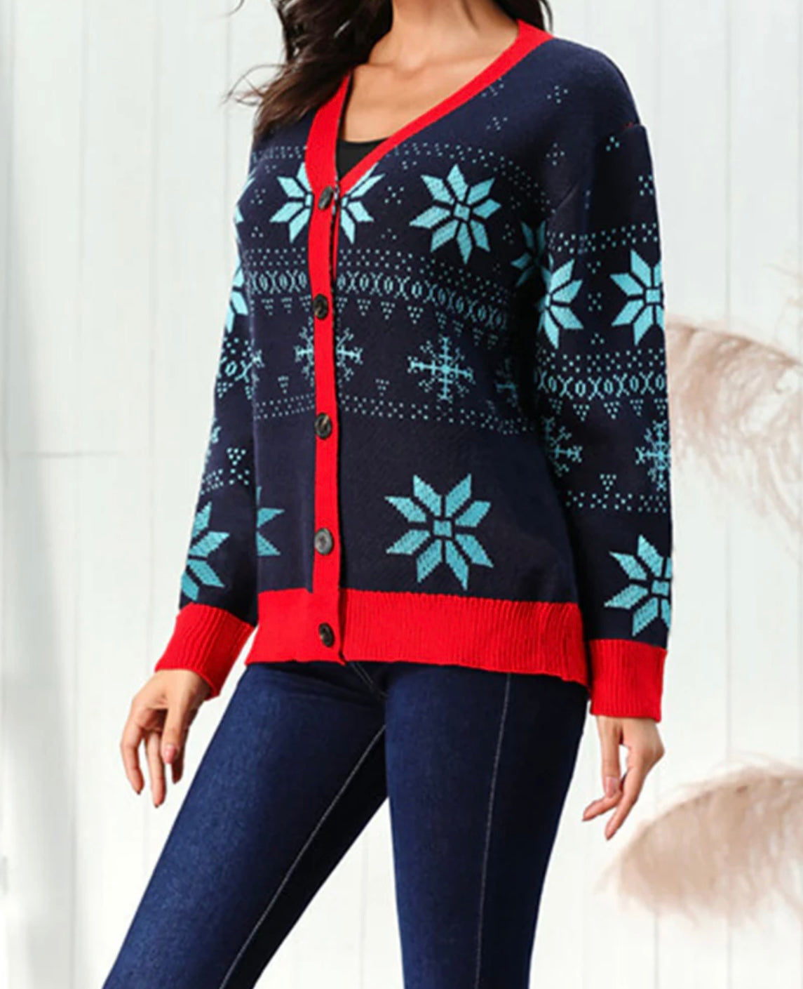 Snowflake Pattern Button Down Cardigan
