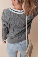 Load image into Gallery viewer, Medium Grey Color Contrast
Ribbed Edge cable knit Sweater
