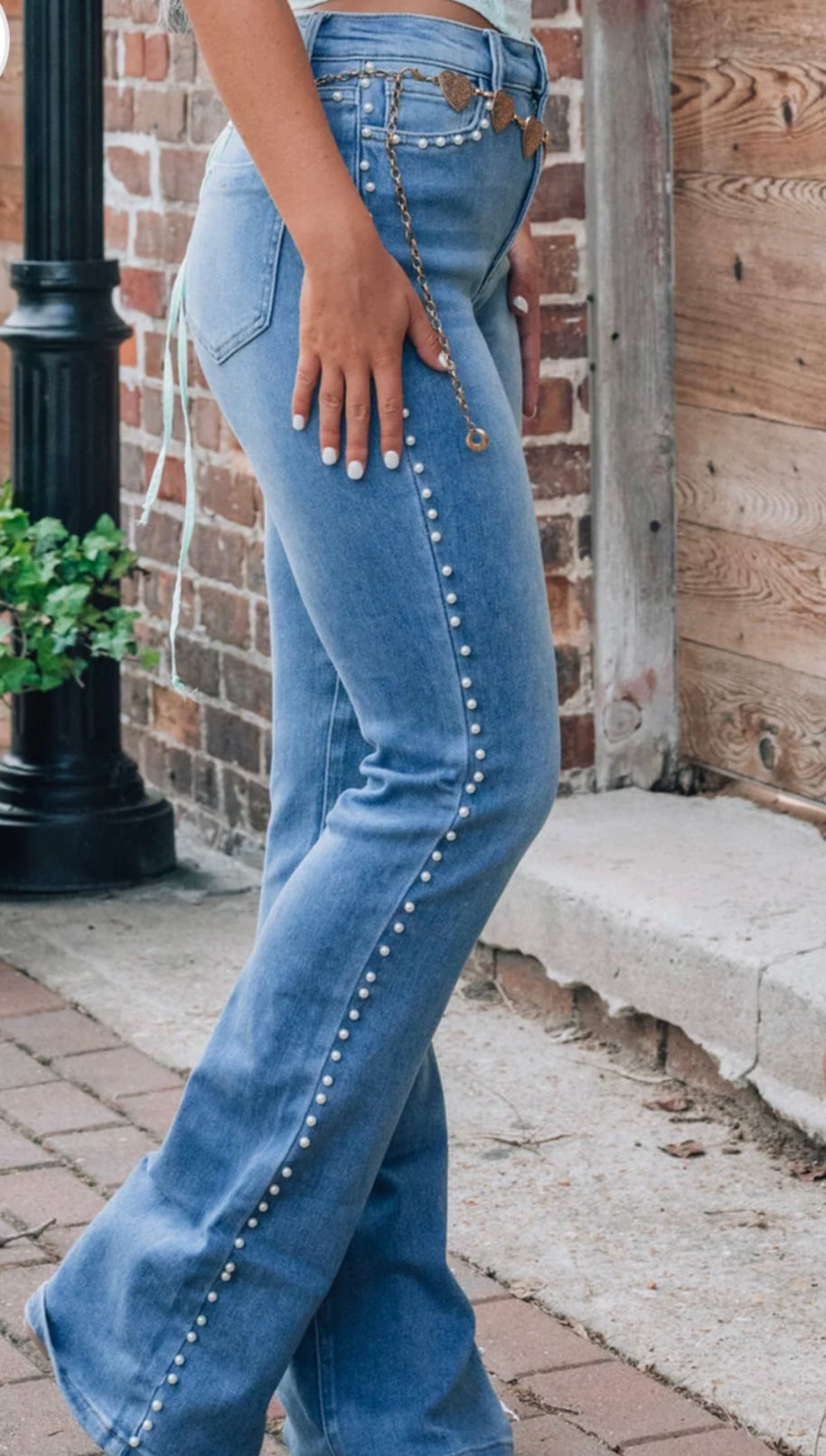 Pearl Trim High Waist Bootcut Jeans