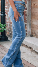 Load image into Gallery viewer, Pearl Trim High Waist Bootcut Jeans
